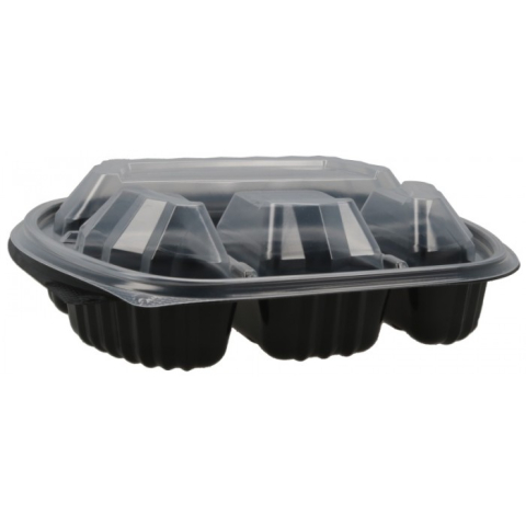 Caserole - Caserola Ovala Neagra cu Capac 4COMP 240X205mm/ 250 bax