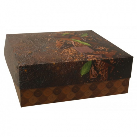 Cutii Prajituri - Cutie Carton + Aur Choco, Maro, 220 x 215 x 80 mm/ 94 set/ 1 bax