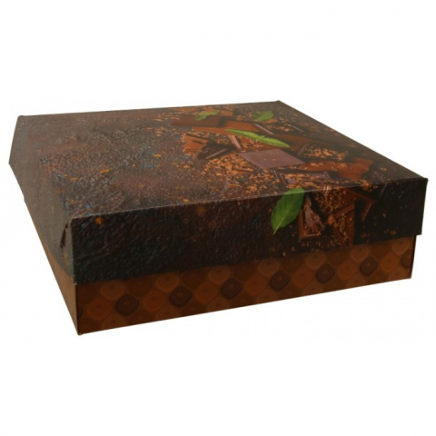 Cutii Prajituri - Cutie Carton + Aur Choco, Maro, 250 x 250 x 80 mm/ 76 set/ 1 bax