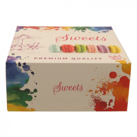 Cutii Prajituri - Cutie Carton Ca Sweets, Alb + desen, 140 x 140 x 60 mm/ 60 set/ 6 bax