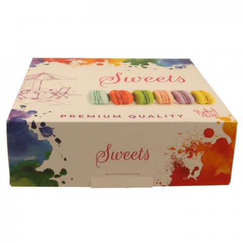 Cutii Prajituri - Cutie Carton Ca Sweets, Alb + desen, 250 x 250 x 80 mm/ 25 set/ 6 bax