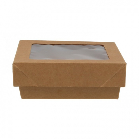 Cutii Prajituri cu Fereastra - Cutie Carton Kraft Natur + Fereastra, Kraft Natur, 115  x  115  x  40 mm/ 25 set/ 10 ba x 