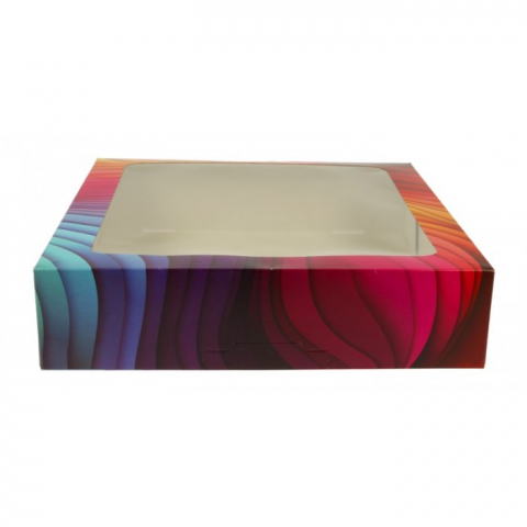 Cutii Prajituri cu Fereastra - Cutie Carton + FTP, Waves, 250  x  250  x  50 mm/ 25 set/ 6 ba x 
