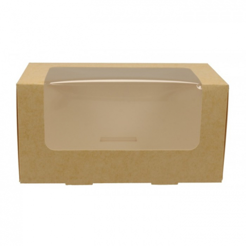 Cutii Prajituri cu Fereastra - Cutie Carton + FTL P, Kraft Natur, 200  x  100  x  100 mm/ 50 set/ 6 ba x 