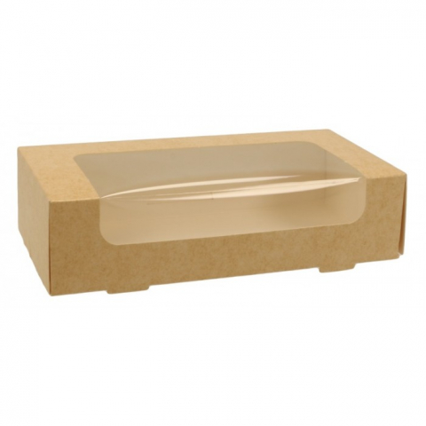 Cutii Prajituri cu Fereastra - Cutie Carton + FTL P, Kraft Natur, 200  x  100  x  50 mm/ 50 set/ 6 ba x 