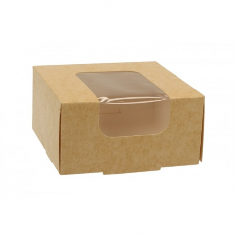 Cutii Prajituri cu Fereastra - Cutie Carton + FTL P, Kraft Natur, 100  x  100  x  50 mm/ 50 set/ 6 ba x 