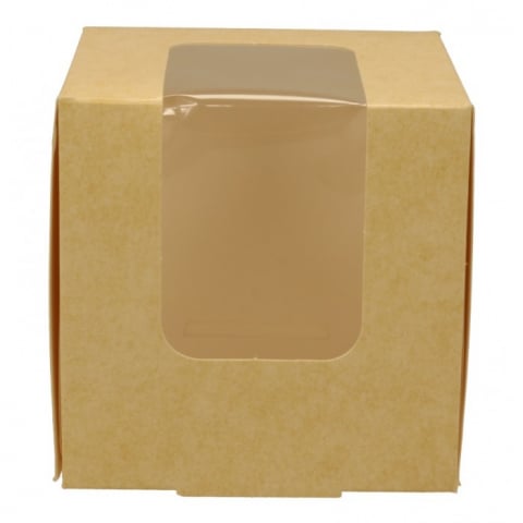 Cutii Prajituri cu Fereastra - Cutie Carton + FTL P, Kraft Natur, 100  x  100  x  100 mm/ 50 set/ 6 ba x 