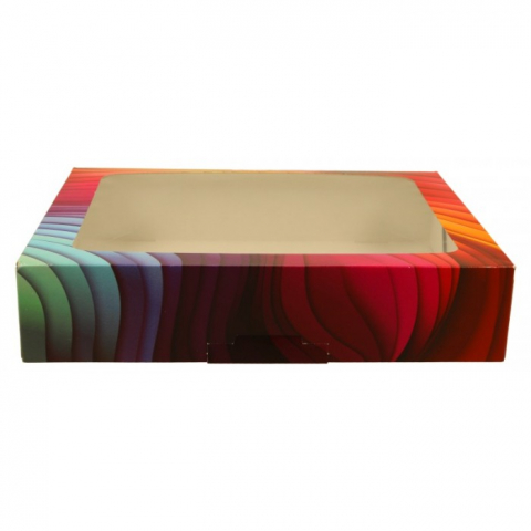 Cutii Prajituri cu Fereastra - Cutie Carton + FTP, Waves, 280  x  200  x  50 mm/ 25 set/ 6 ba x 