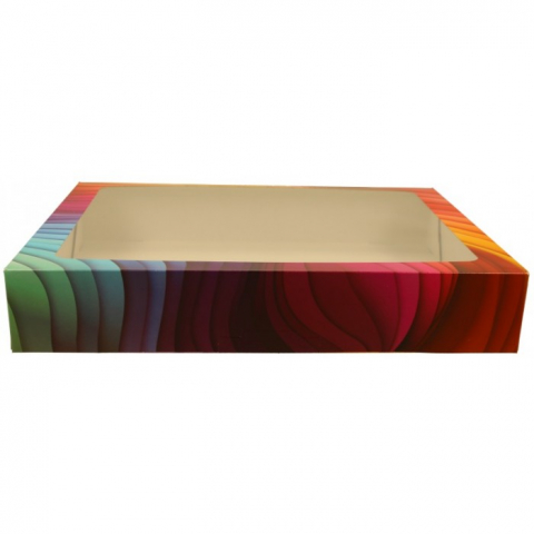 Cutii Prajituri cu Fereastra - Cutie Carton + FTP, Waves, 350  x  250  x  60 mm/ 25 set/ 4 ba x 