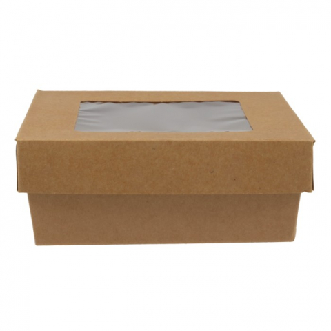 Cutii Prajituri cu Fereastra - Cutie Carton Kraft Natur + Fereastra, Kraft Natur, 135  x  135  x  50 mm/ 25 set/ 10 ba x 
