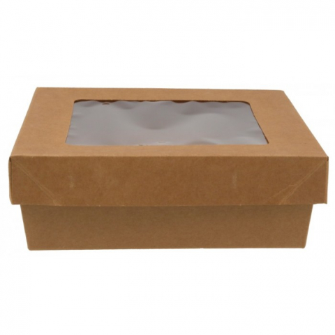 Cutii Prajituri cu Fereastra - Cutie Carton Kraft Natur + Fereastra, Kraft Natur, 155  x  155  x  50 mm/ 25 set/ 10 ba x 