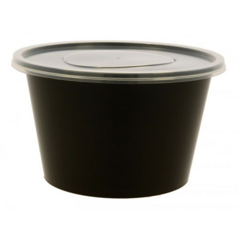 Articole din Plastic PP - Cutie Delivery, 1000 CC, cu Capac, Negru + Transparent, D150 x 90 mm/ 50 set/ 5 bax