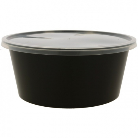 Articole din Plastic PP - Cutie Delivery, 3000 CC, cu Capac, Negru + Transparent, D230 x 100 mm/ 50 set/ 4 bax