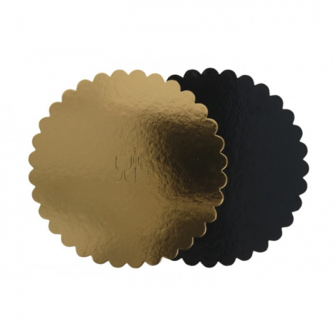 Discuri Tort - Disc Carton Floare Aur + Negru, Rotund, 200 mm/ 25 set/ 1 bax