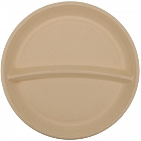 Farfurii - Farfurie Bio Rotunda 2 Compartimente, Natur, D220 x H22 mm/ 50 set/ 10 bax