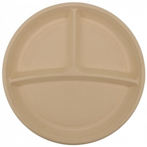 Farfurii - Farfurie Bio Rotunda 3 Compartimente, Natur, D220 x H22 mm/ 50 set/ 10 bax