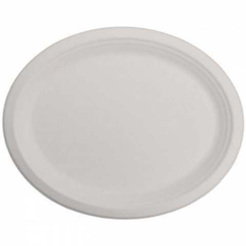 Articole din Trestie de Zahar Alb - Farfurii Bio Ovala, Alb, 318 x 255 mm/ 50 set/ 10 bax