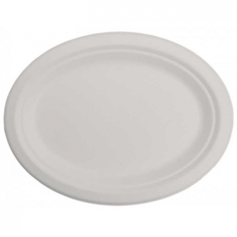 Articole din Trestie de Zahar Alb - Farfurii Bio Ovala, Alb, 263 x 199 mm/ 50 set/ 10 bax