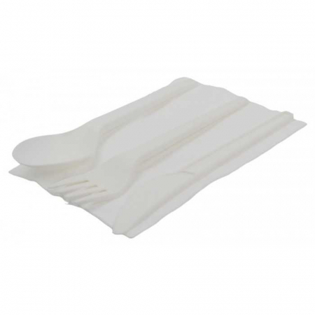 Tacamuri - Set Tacamuri Bio/ Reutilizabile, lingura + furculita + cutit + servetel/ 100 set/ 8 bax