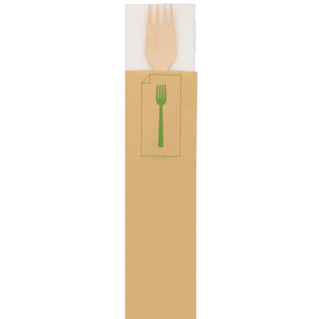 Tacamuri - Tacamuri Eco Lemn, Furculita+ Servetel, Kraft Natur, 165 mm/ 100 set/ 10 bax