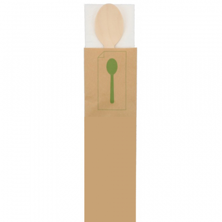 Tacamuri - Tacamuri Eco Lemn, Lingura+ Servetel, Kraft Natur, 165 mm/ 100 set/ 10 bax