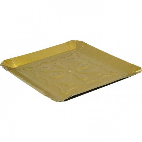 Platouri Prajituri - Tavita Carton Gros Aur T11, Patrata 250 x 250 mm/ 100 set/ 1 bax