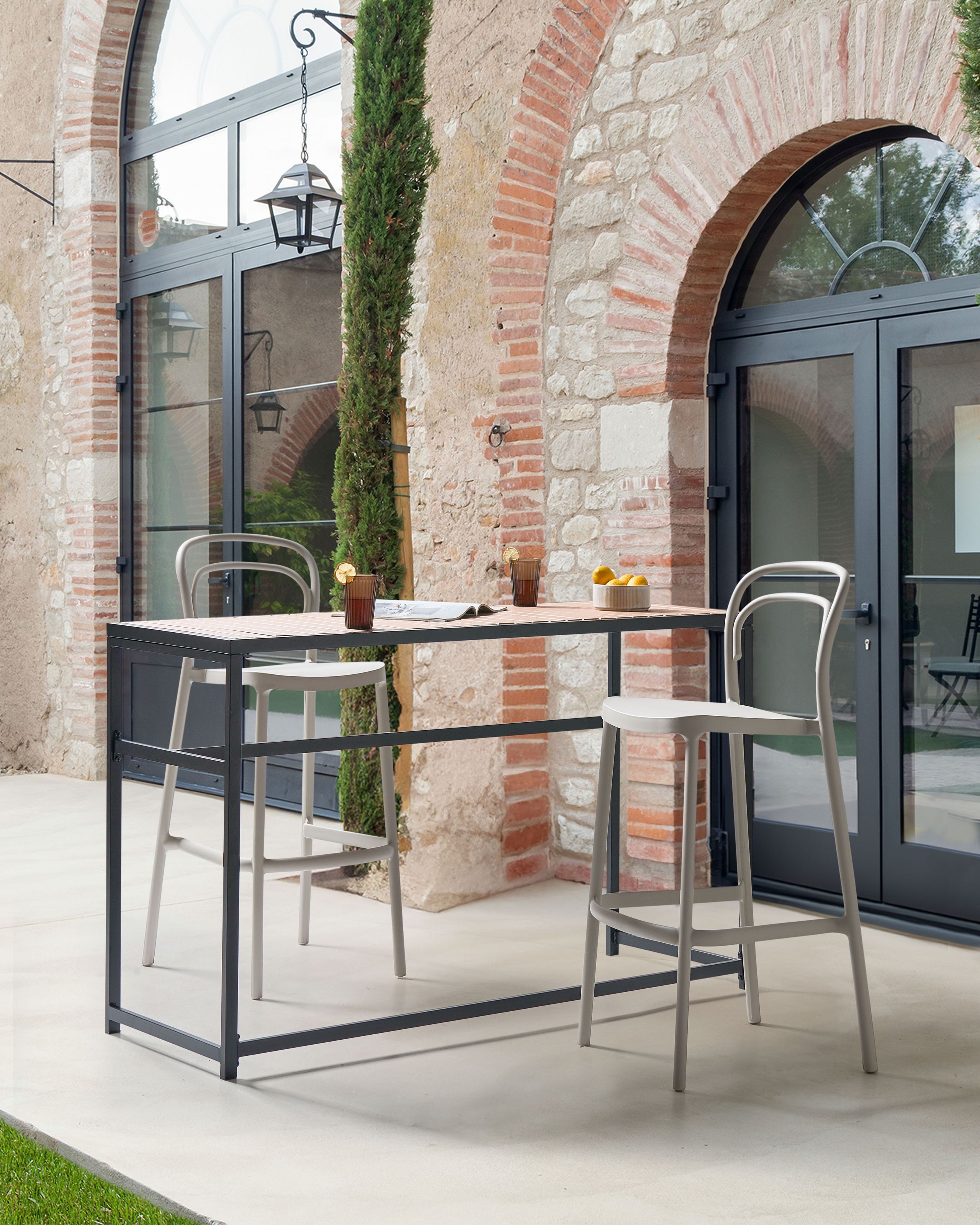 Scaun de bar - Set de 2 scaune de bar pentru exterior PORANO Bej