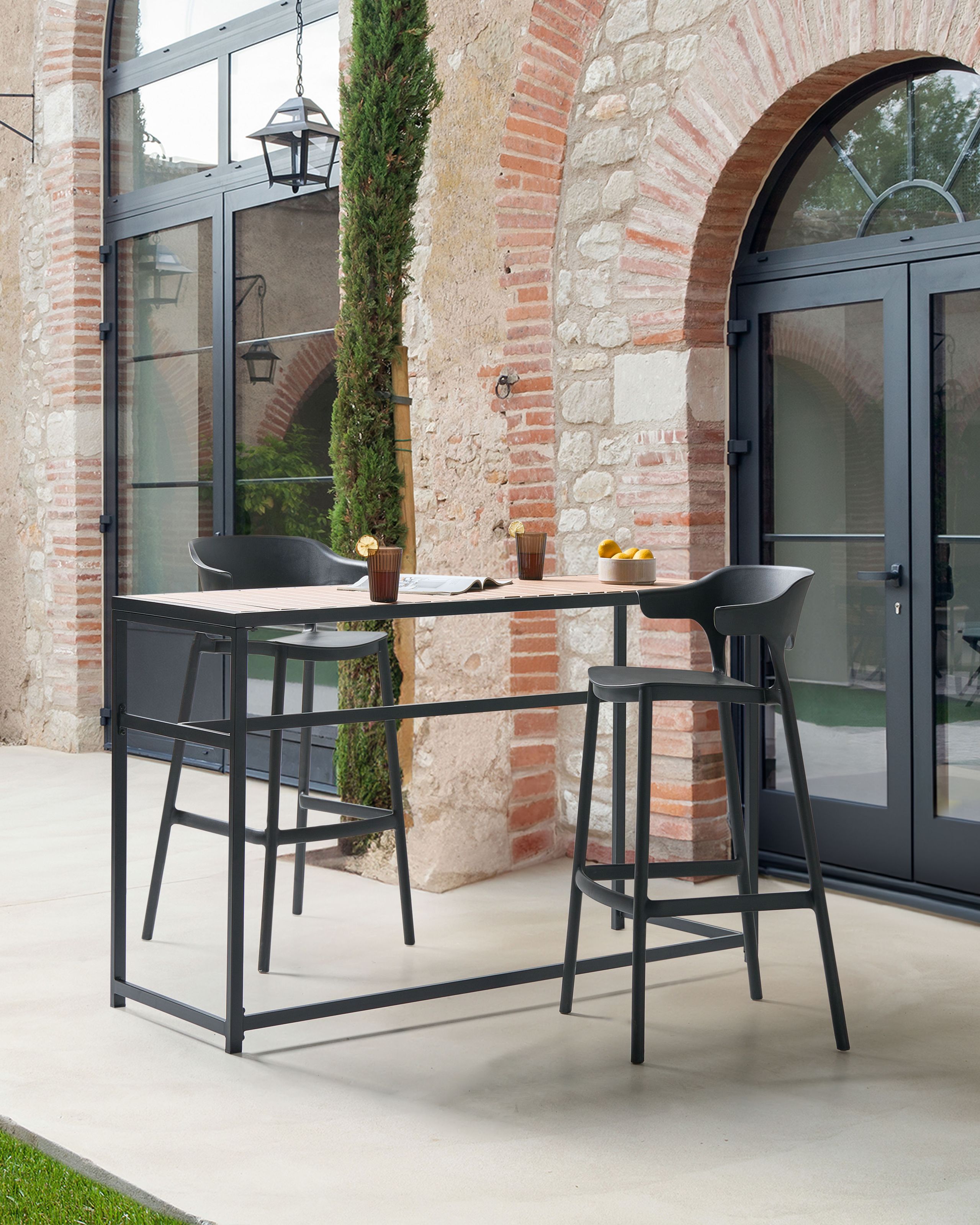Scaun de bar - Set of 2 outdoor bar stools GUBBIO Black