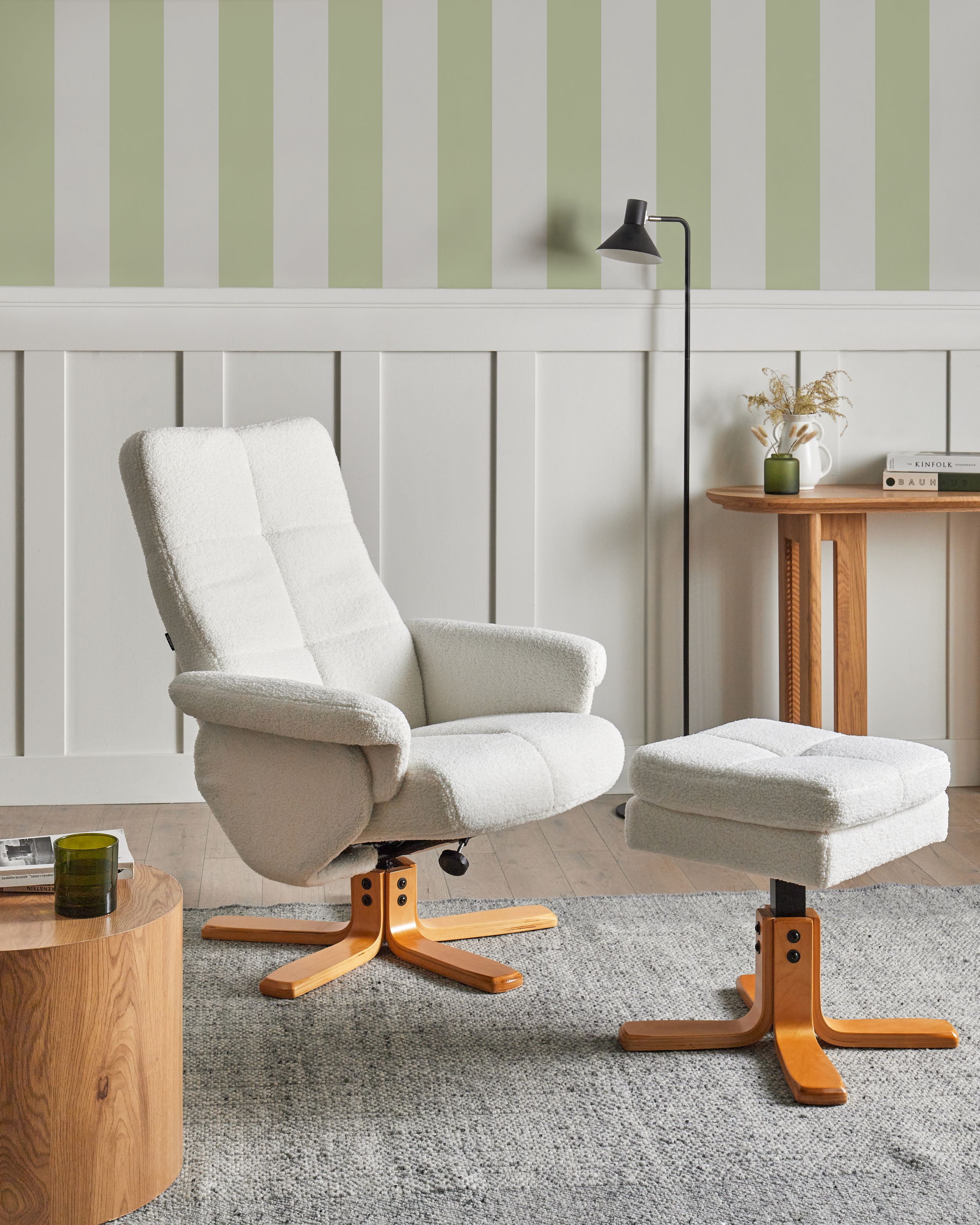 Scaun reclinabil - Fotoliu cu recliner EPSE cu taburet Boucle Alb-murdar