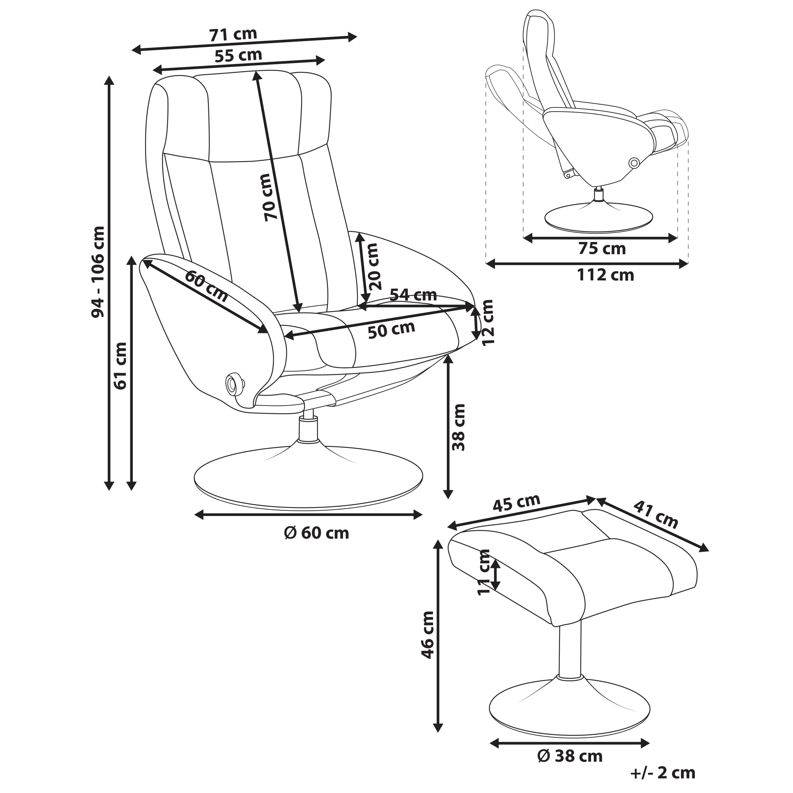 Fotoliu cu recliner APATE Piele ecologică Negru [3]