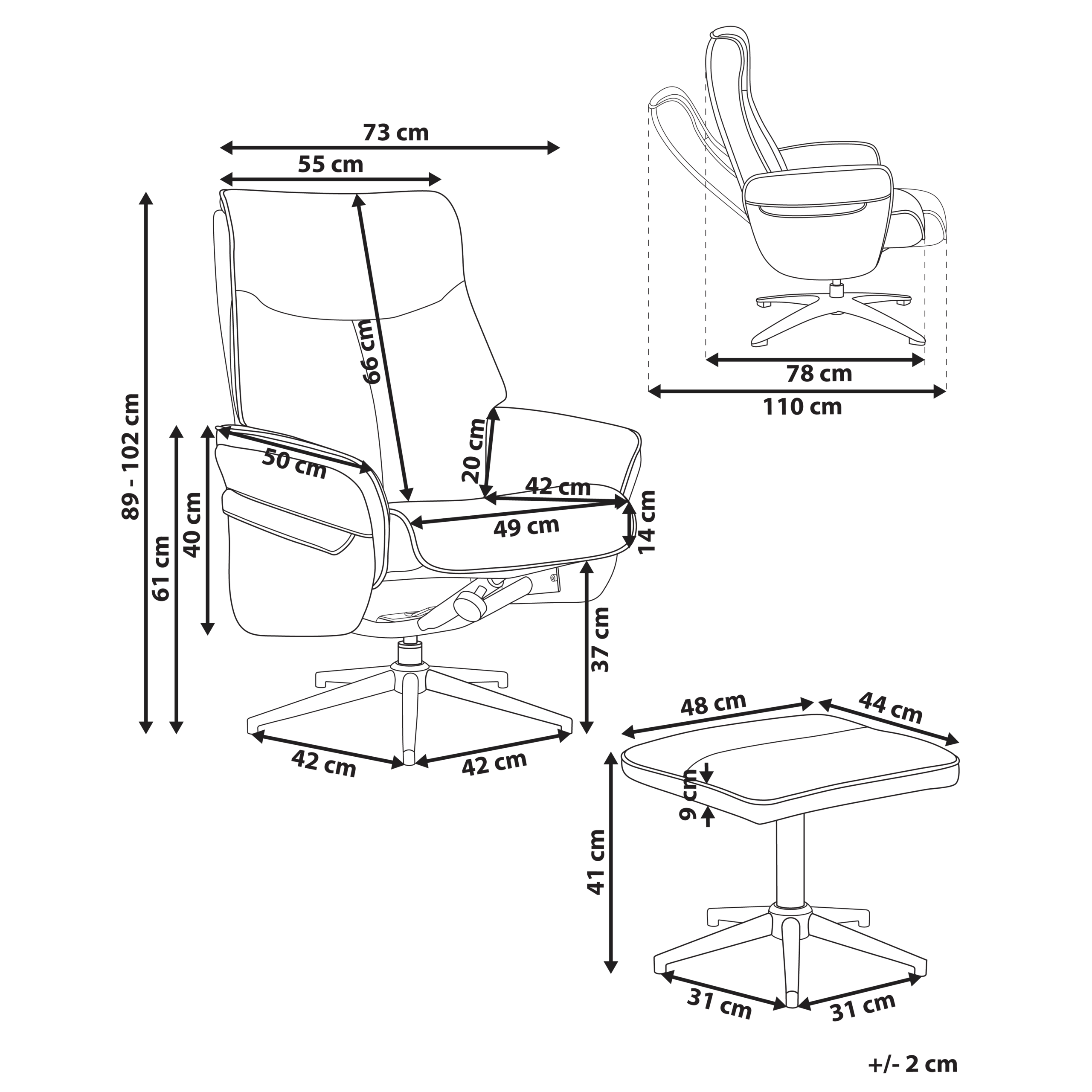 Fotoliu cu recliner ERATO Piele ecologică Bej deschis [3]