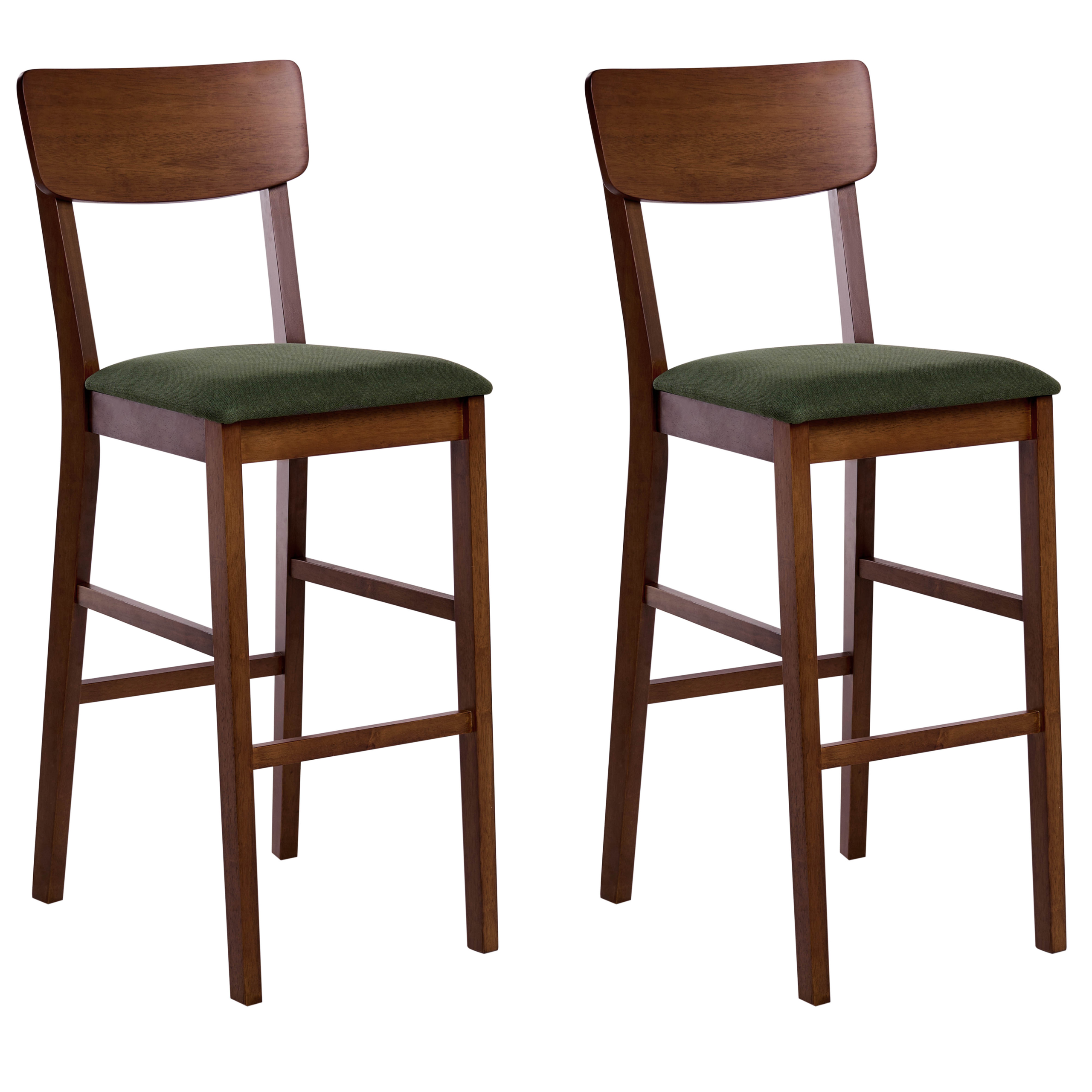 Set of 2 AMBLER Bar Stools Wood Dark Brown/Green [2]
