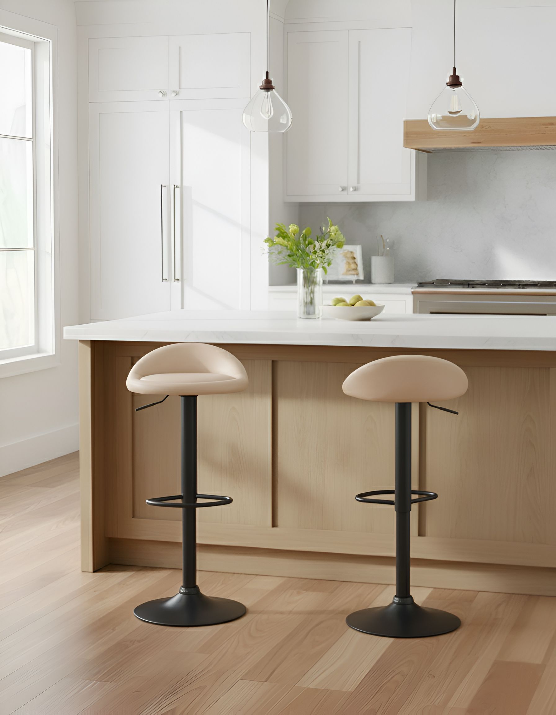 Set de 2 scaune de bar - Set of 2 bar chairs MEEDER Eco-leather Swivel Light Beige