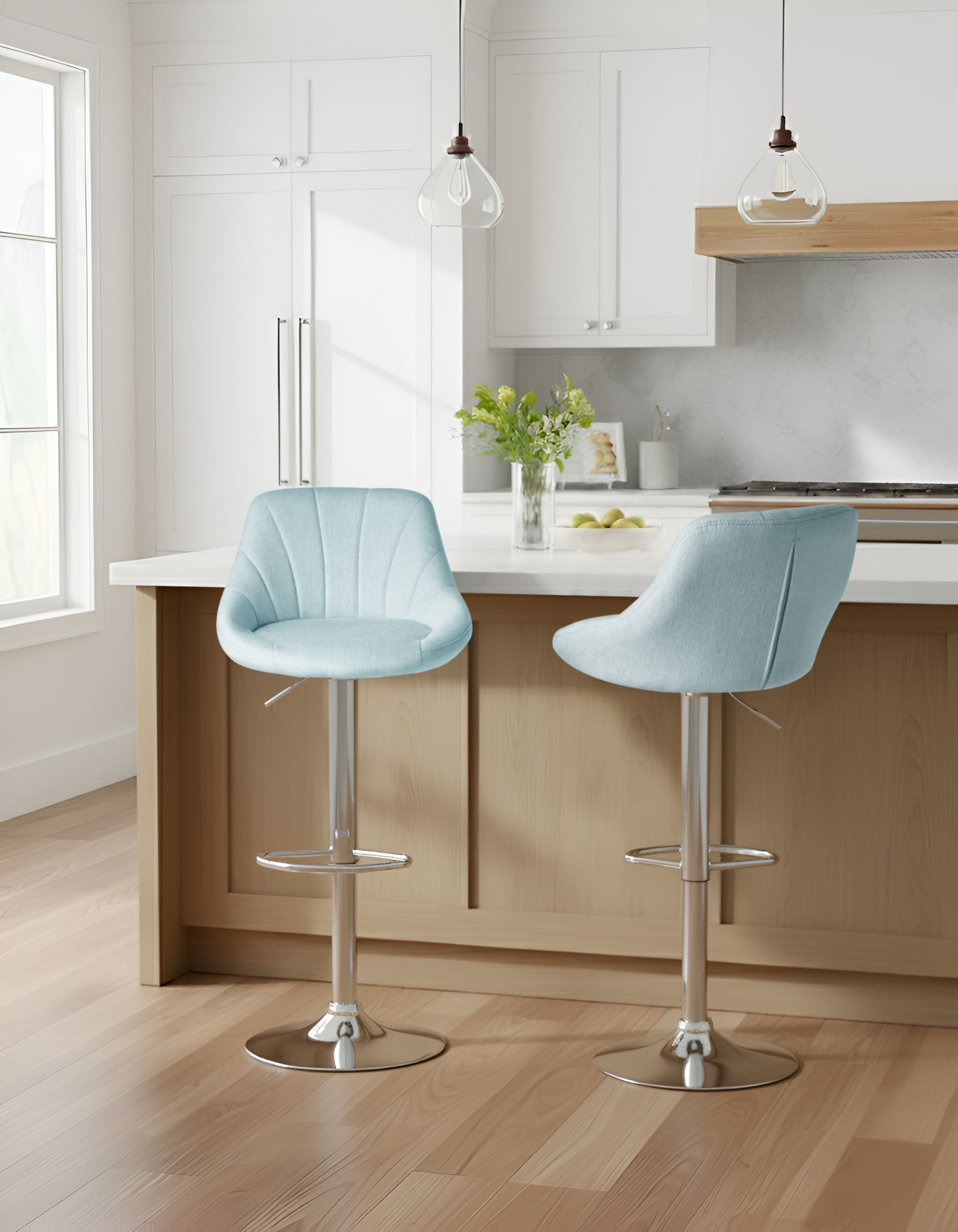Set de 2 scaune de bar LUCCA  Pivotant Albastru deschis [1]