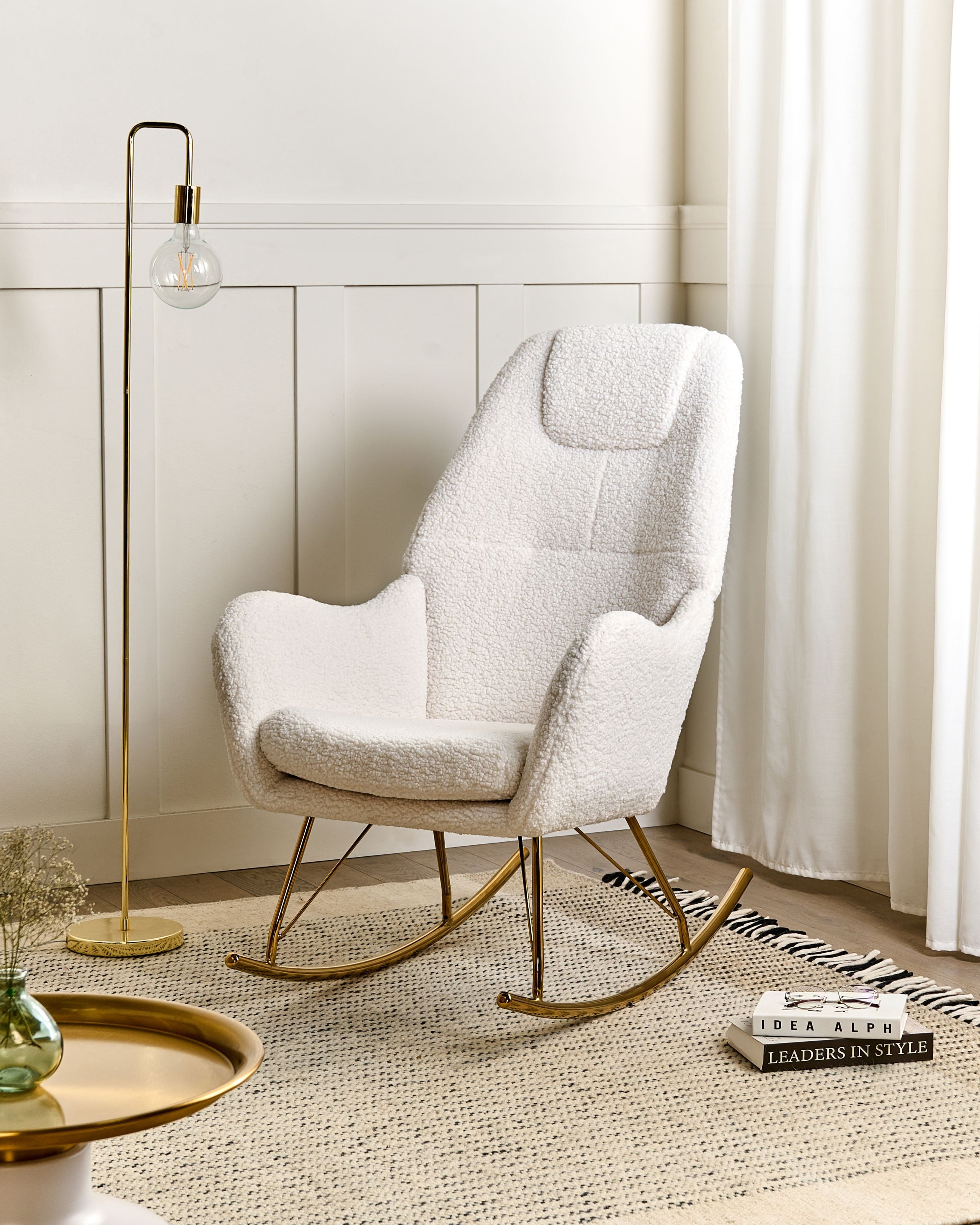 Fotoliu de relaxare - Balansoar GULSELE Boucle Alb-murdar