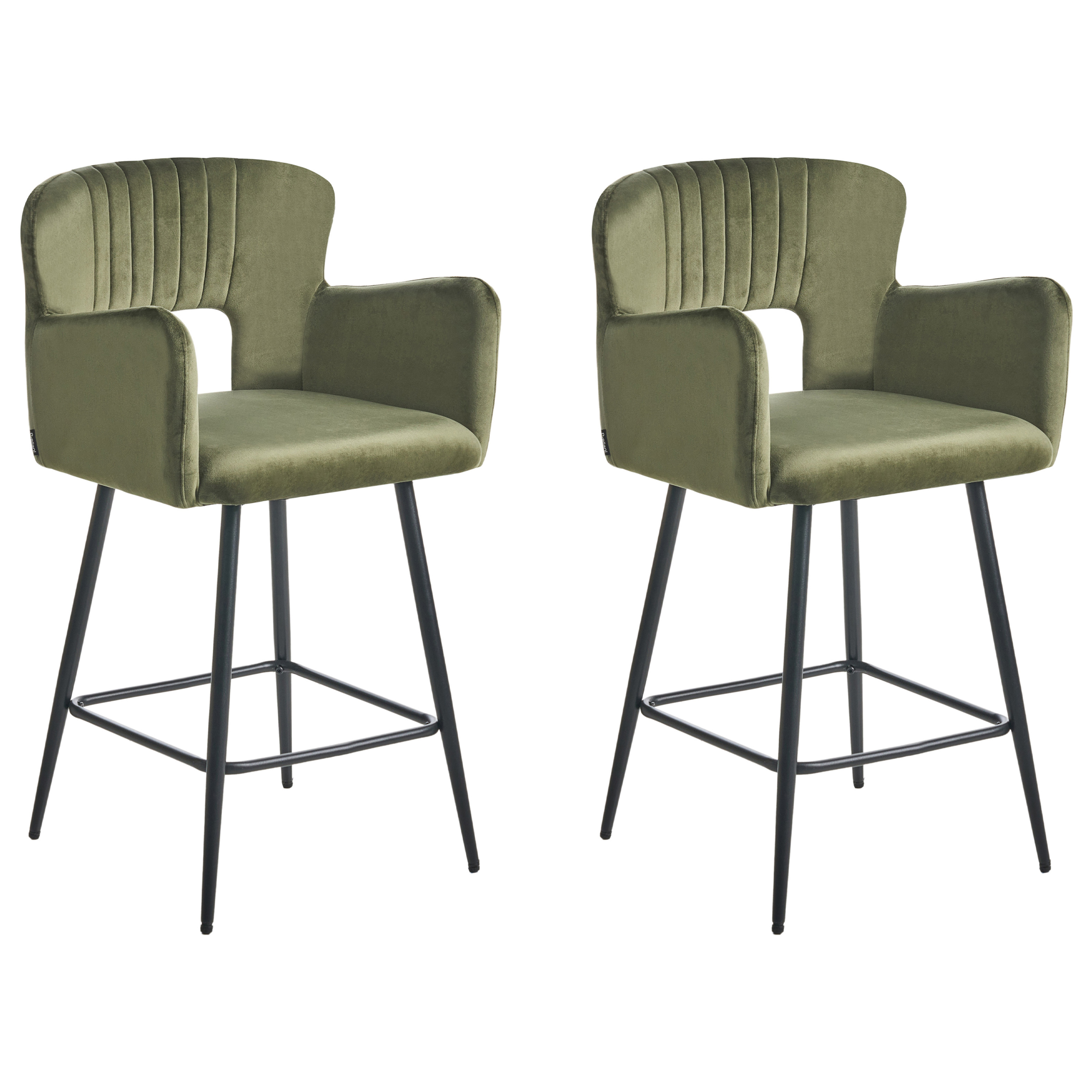 Set of 2 bar stools SANILAC Olive Green Velvet [2]