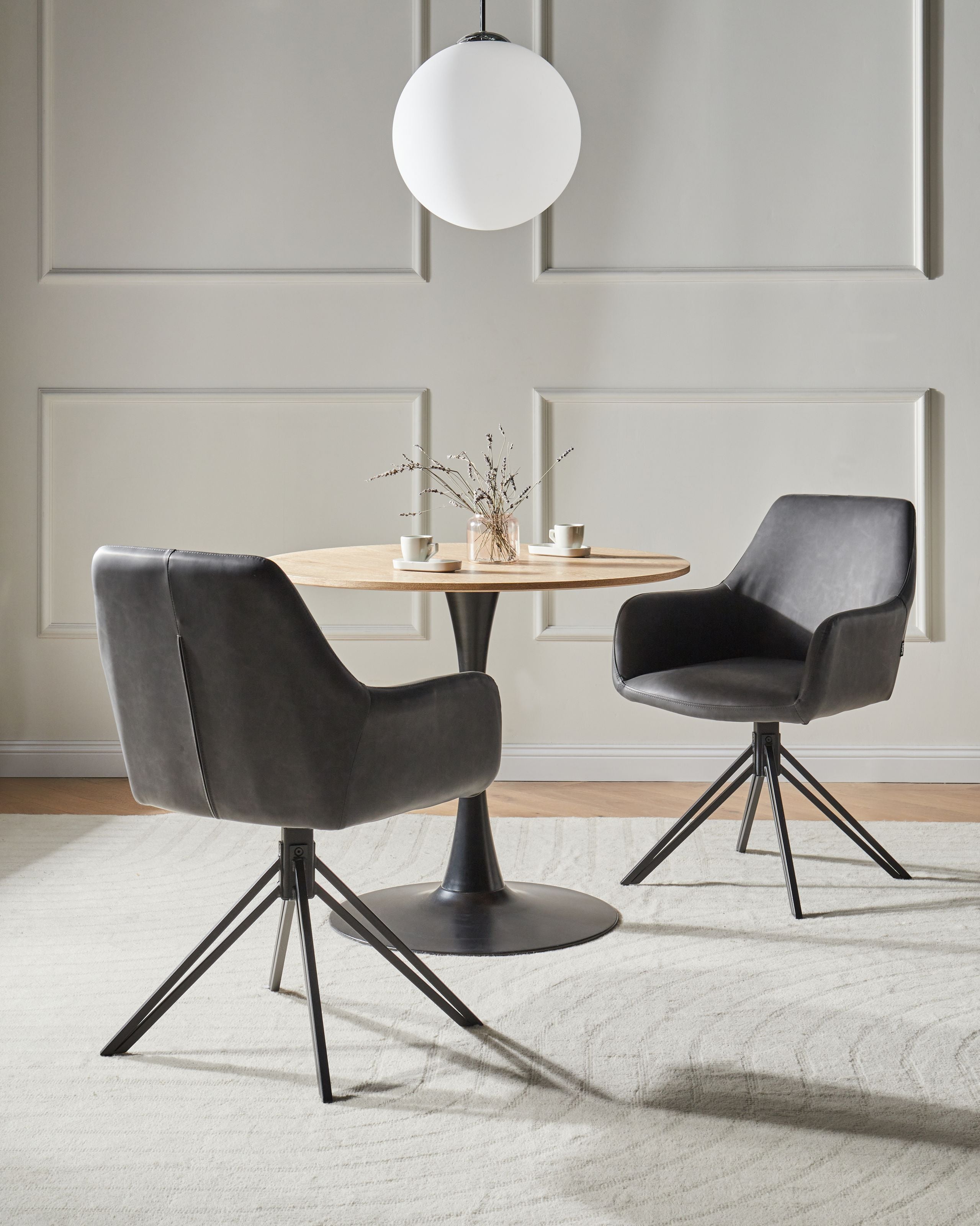 Scaun dining - Set of 2 dining chairs SANSARC Swivel Black Leather