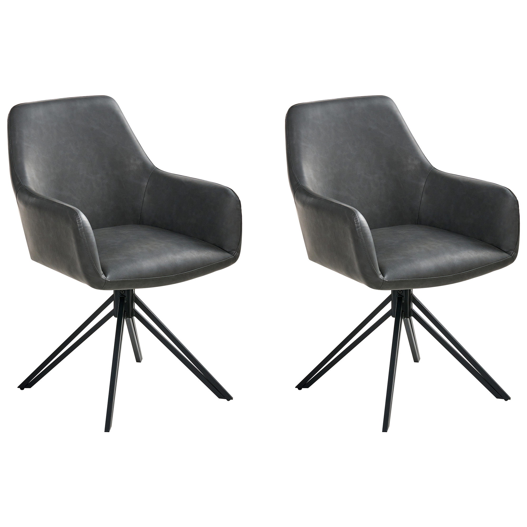Set of 2 dining chairs SANSARC Swivel Black Leather [2]