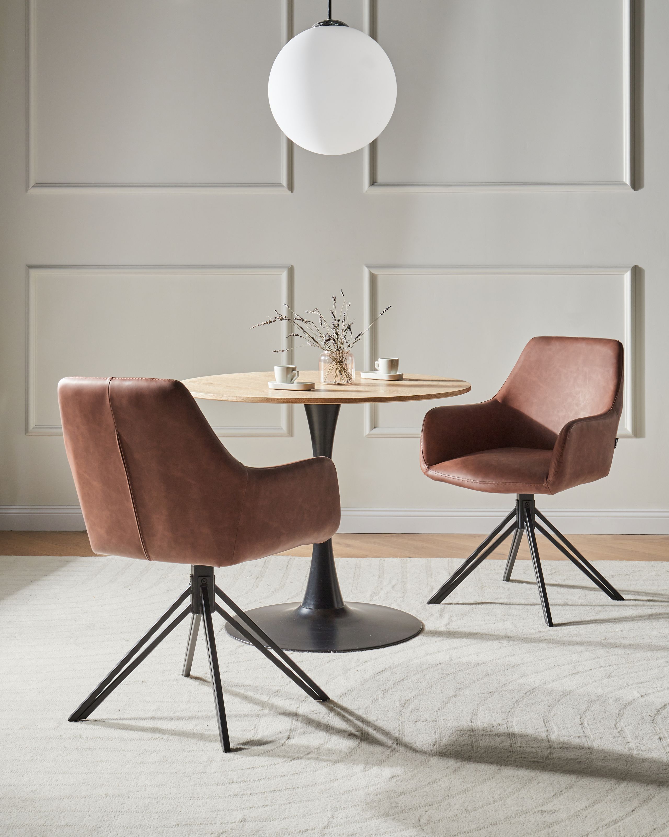 Scaun dining - Set de 2 scaune dining SANSARC Piele ecologică Maro