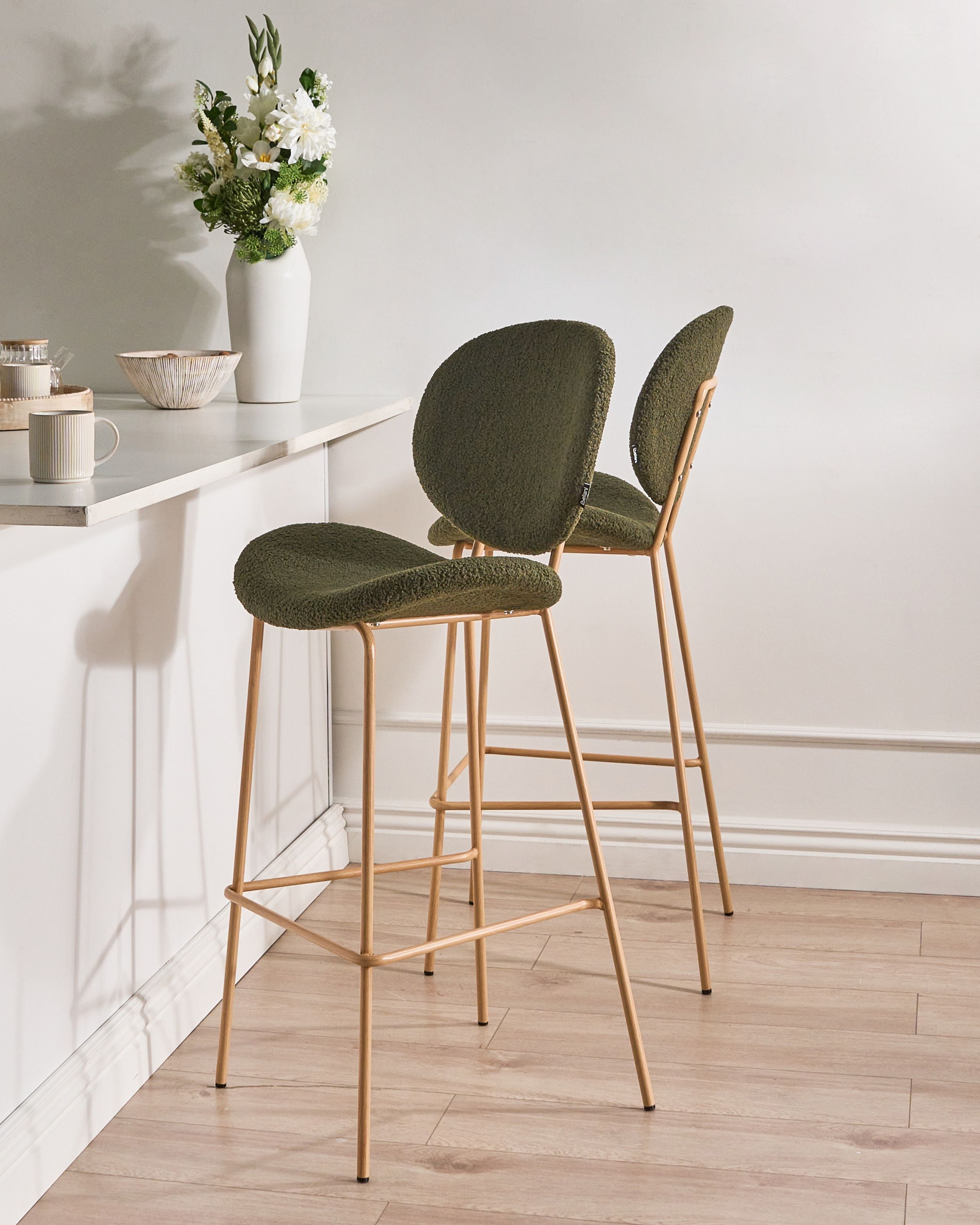 Scaun de bar - Set de 2 scaune de bar LUANA Boucle Verde închis