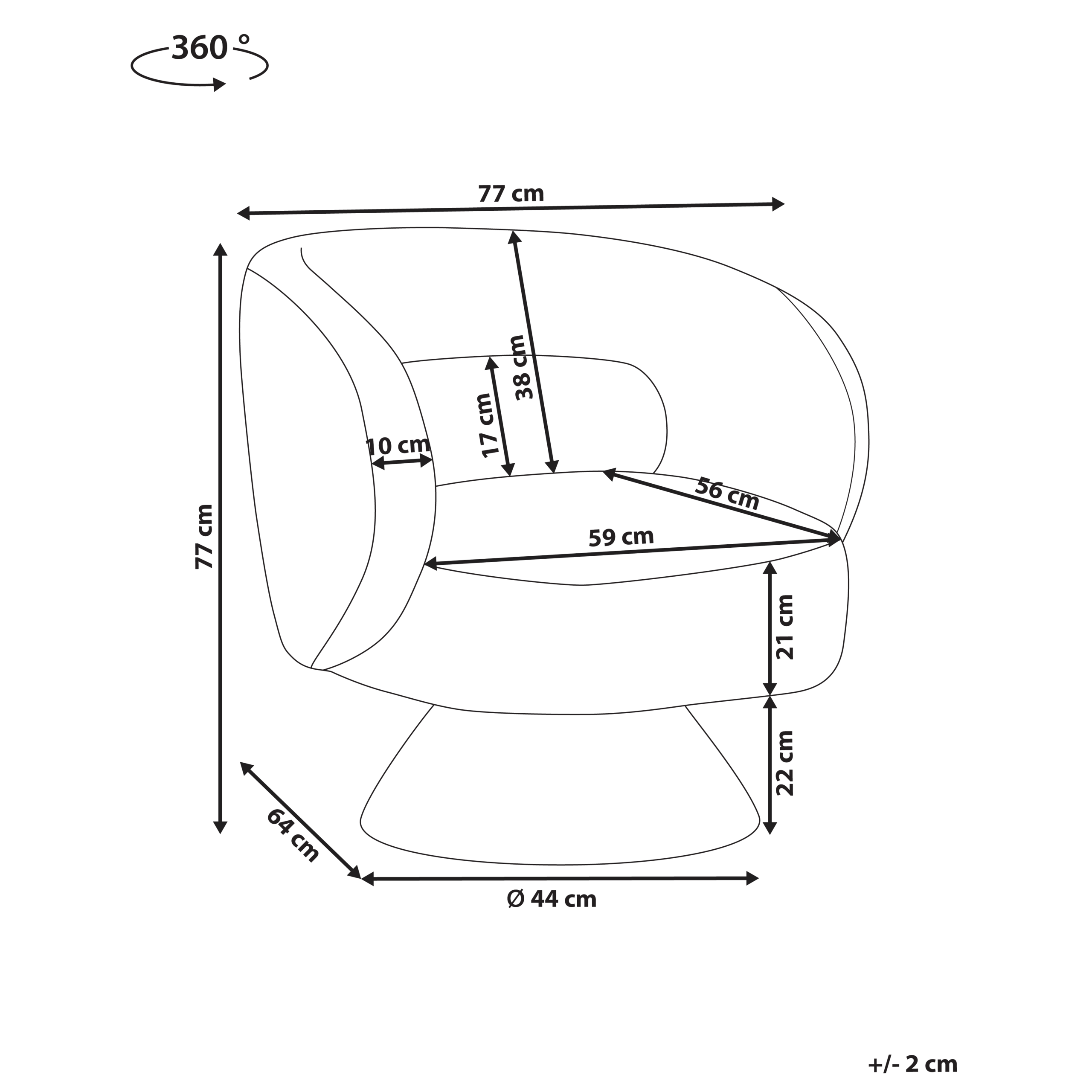 Fotoliu rotativ LIEKSA Chenille Maro auriu [2]