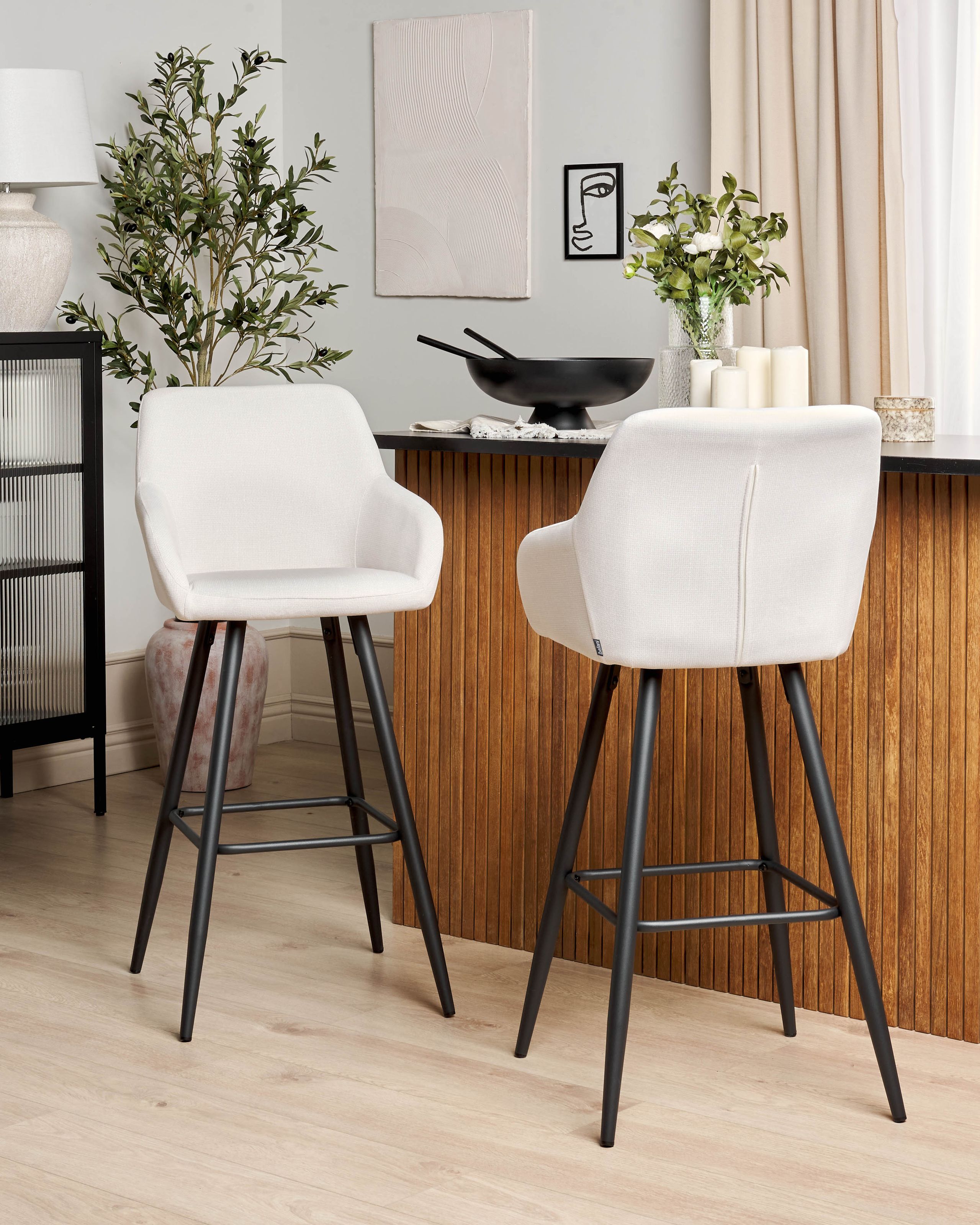 Set de 2 scaune de bar CASMALIA Catifea Alb-murdar [1]