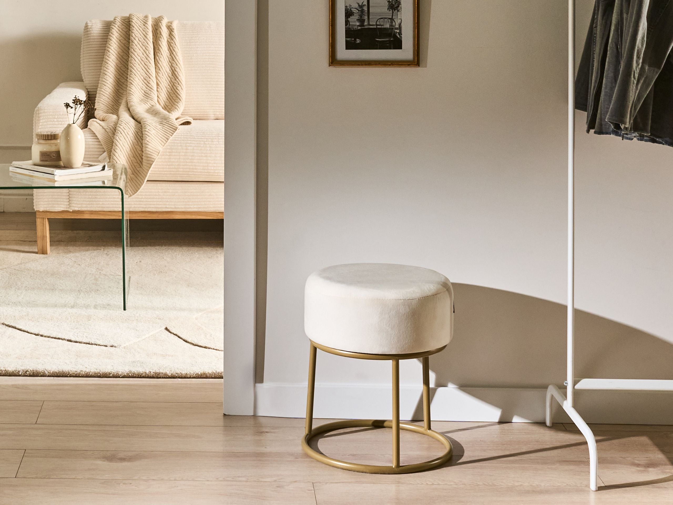 Stool DELCO Velvet Off-White [1]