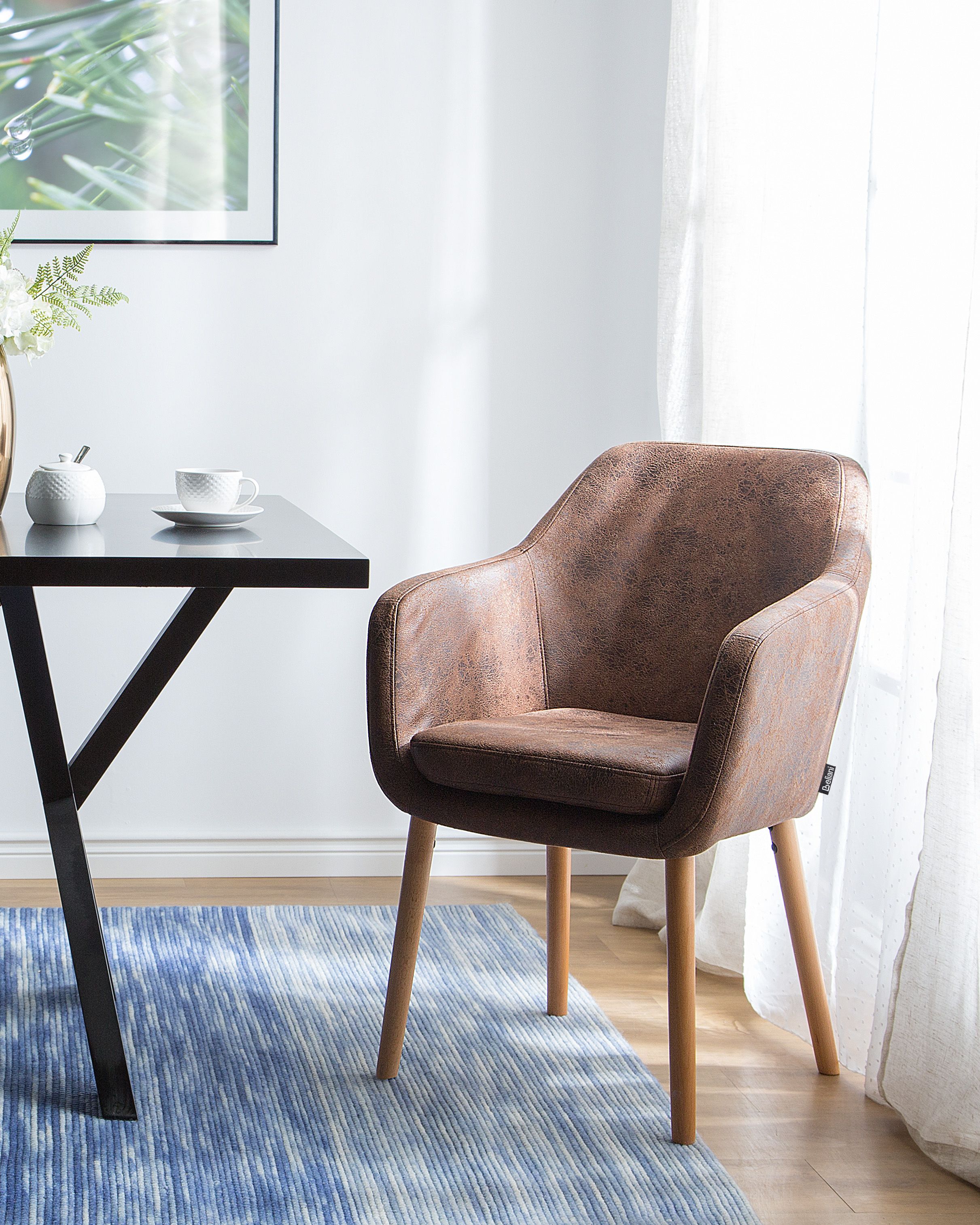 Scaun dining - Scaun dining YORKVILLE Piele ecologică Maro închis