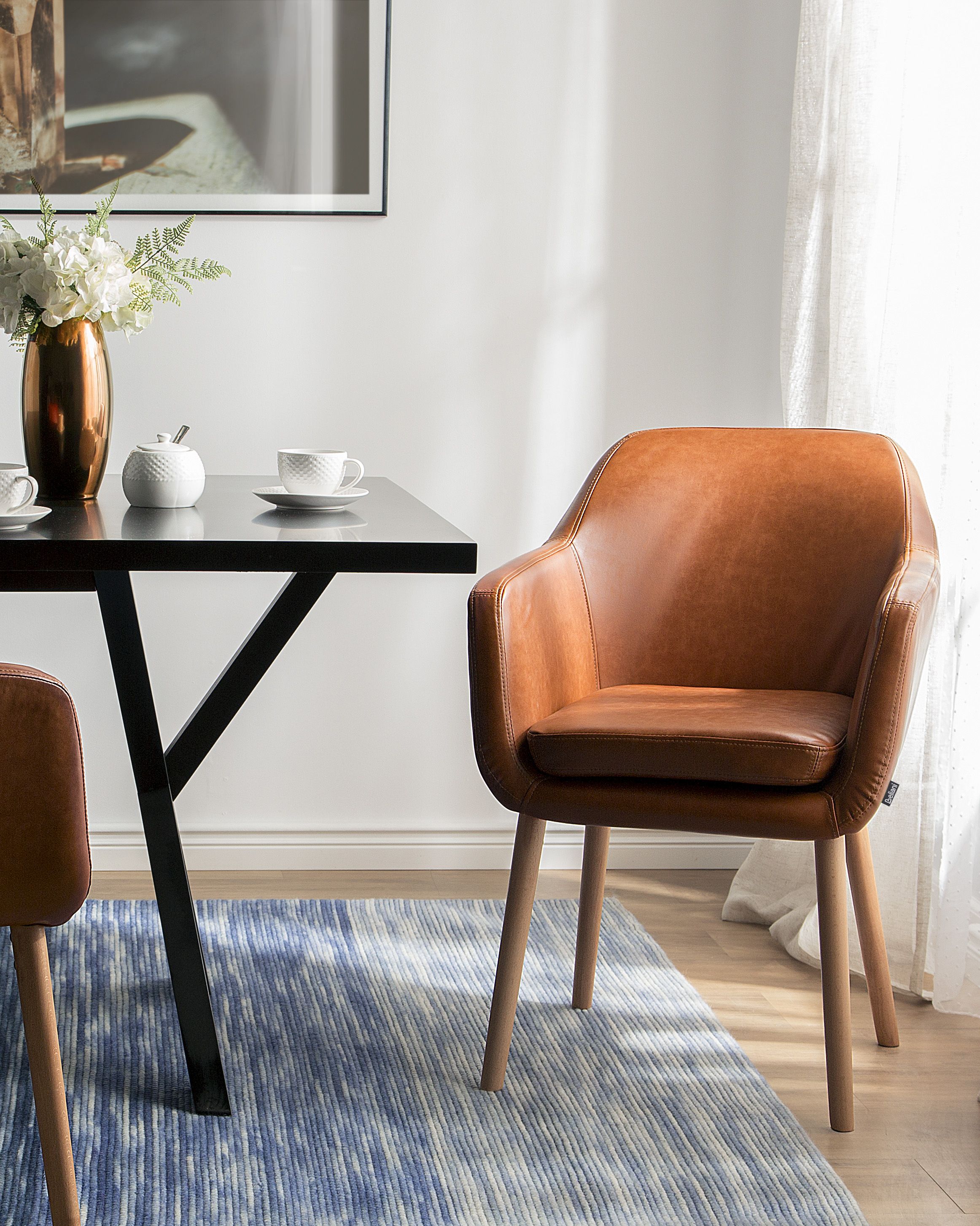 Scaun dining - Scaun dining YORKVILLE Piele ecologică Maro auriu