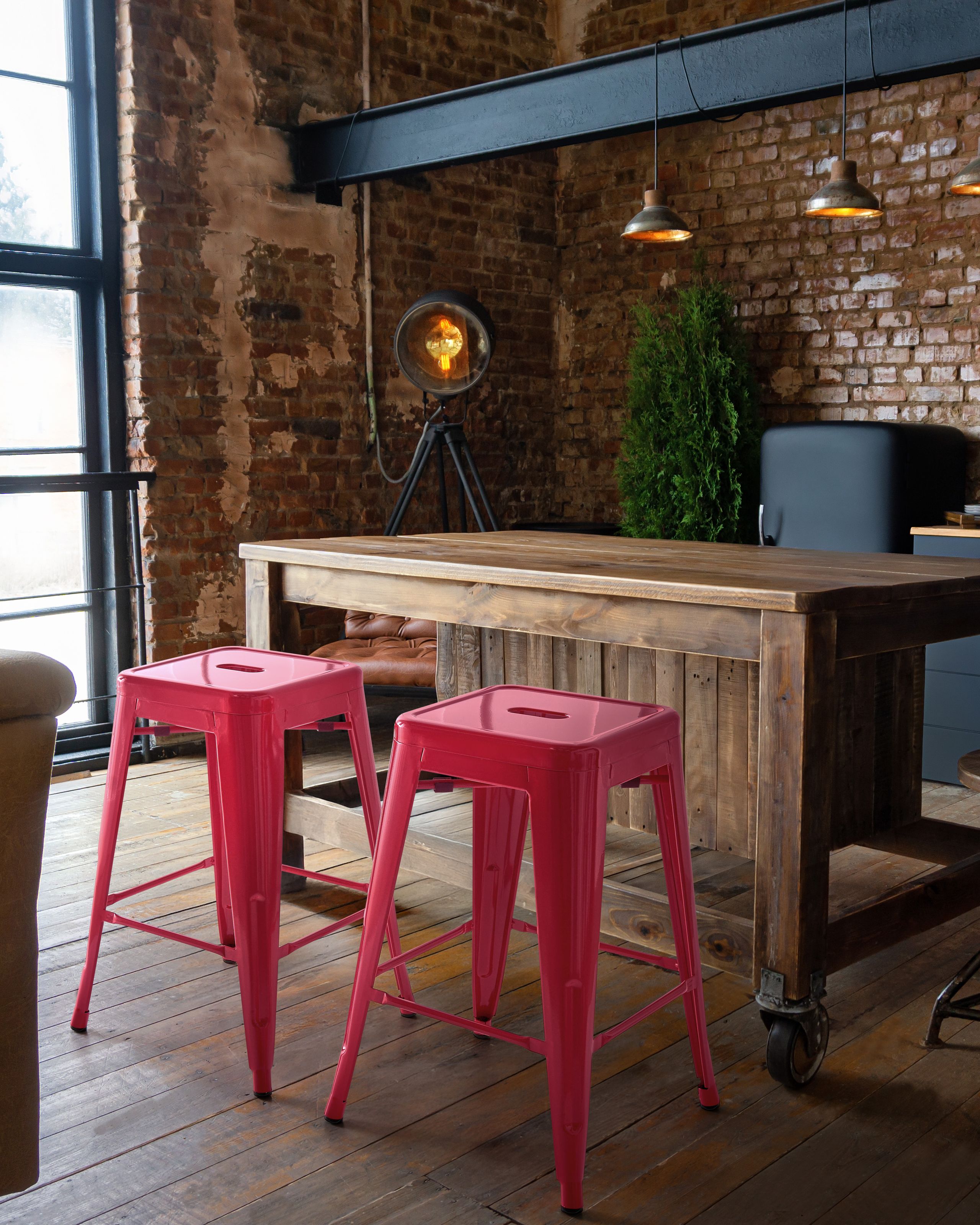 Scaun de bar - Set de 2 scaune de bar CABRILLO Metal Roșu