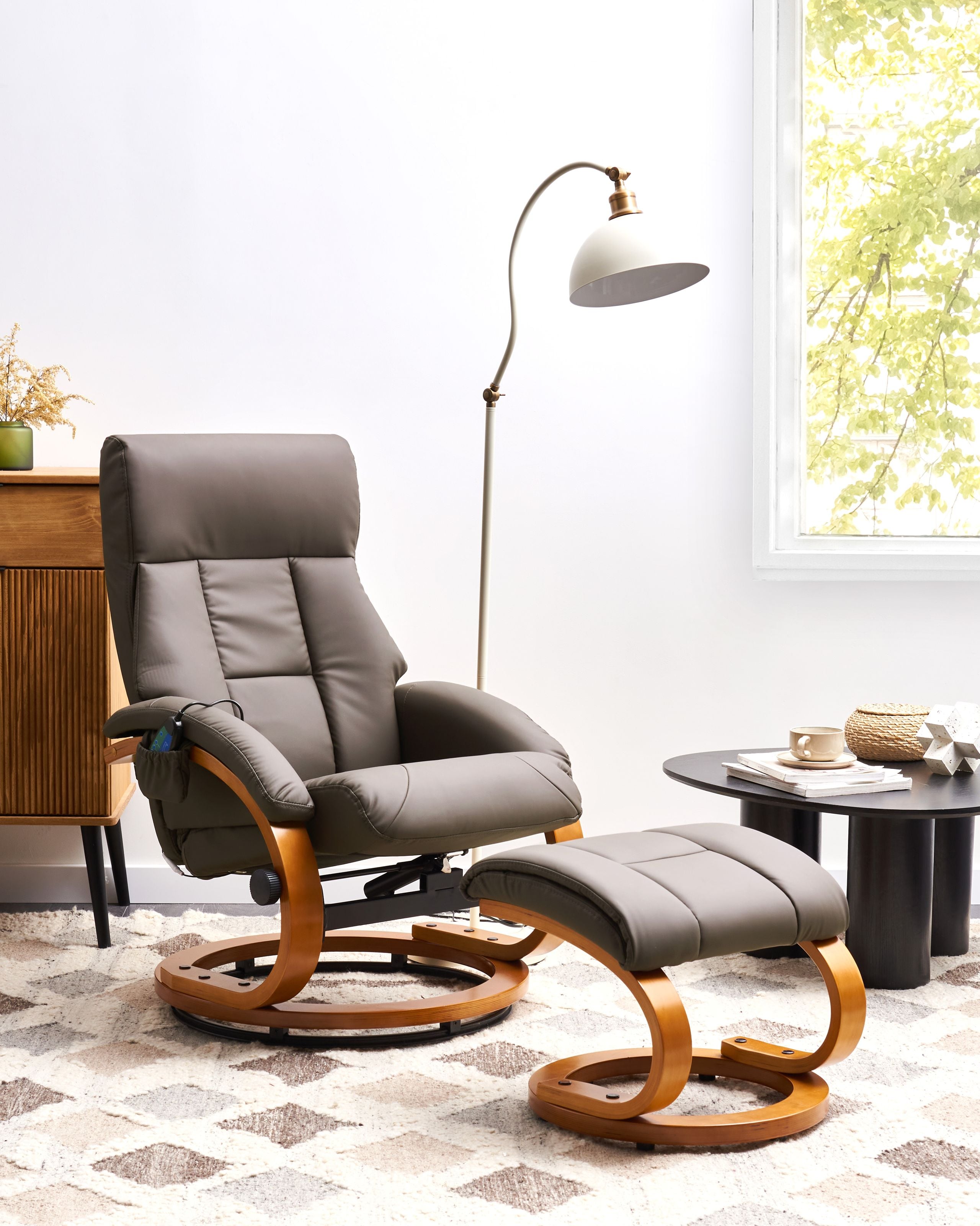 Fotoliu de masaj FORCE cu taburet Piele ecologică Maro închis [1]