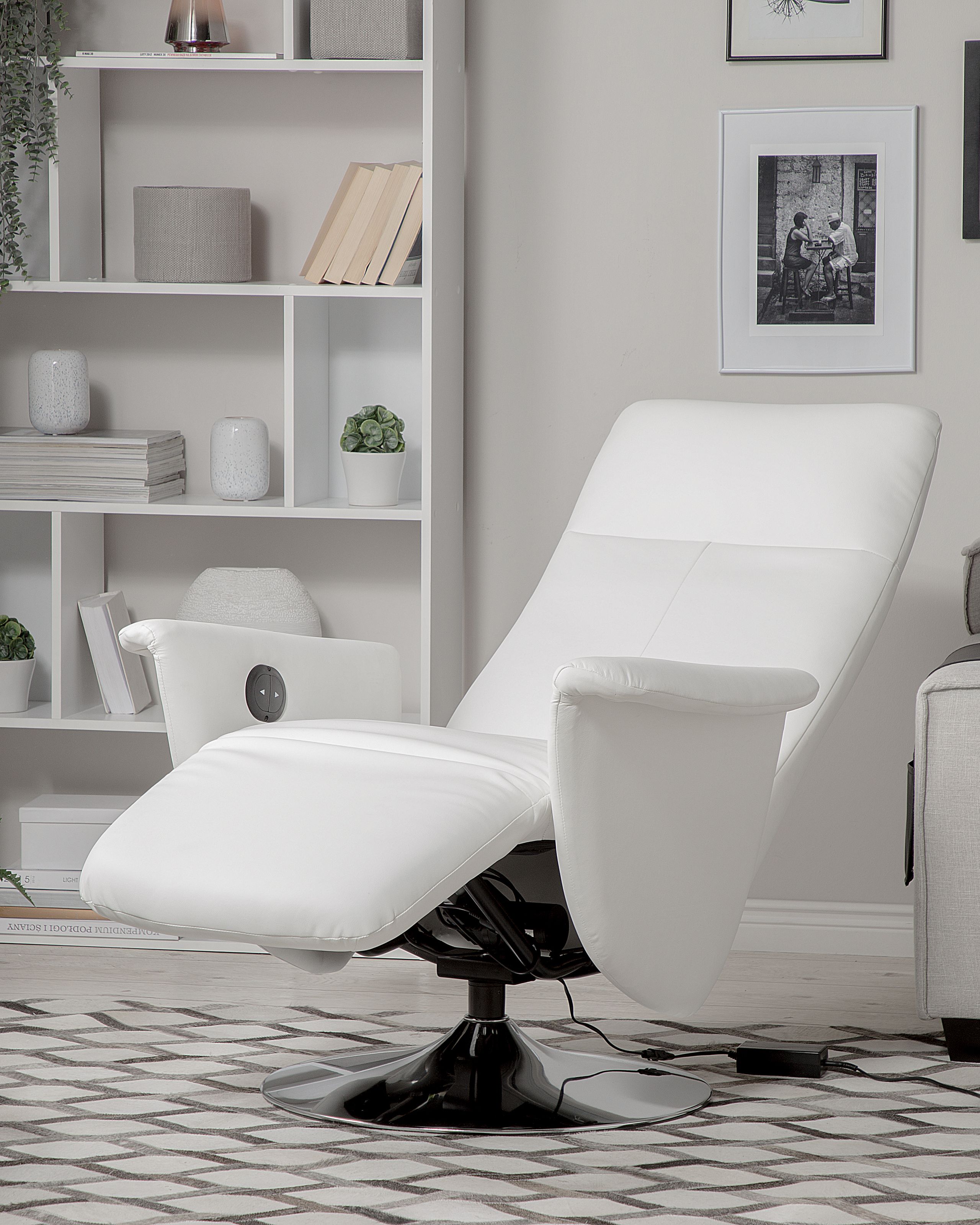 Scaune - Fotoliu cu recliner PRIME Suport pentru picioare retractabil Piele ecologică Alb