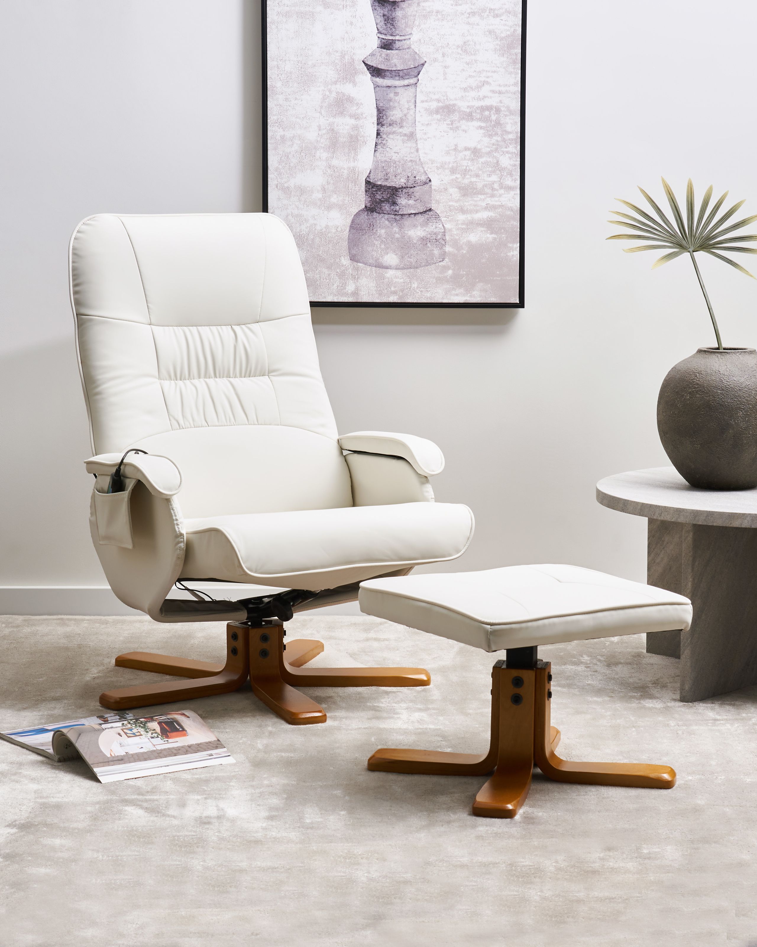 Scaune - Fotoliu de masaj RELAXPRO cu taburet Piele ecologică Alb-murdar