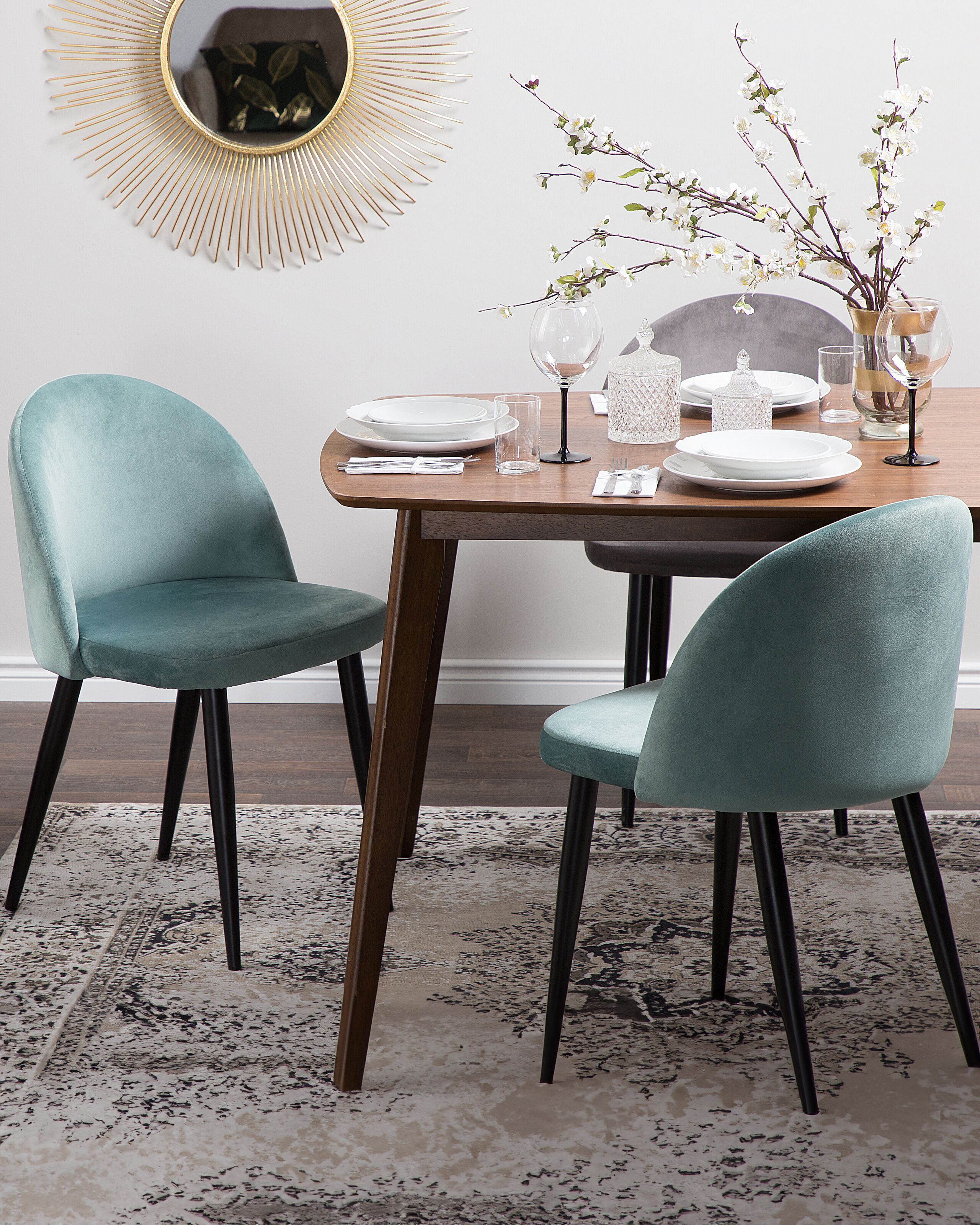 Scaun dining - Set de 2 scaune dining VISALIA Catifea Verde mentă